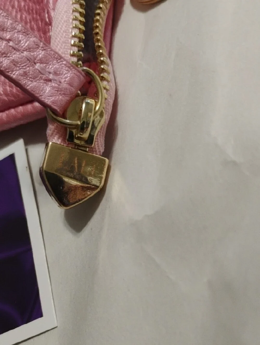 Pink Pebbled Key & Card Pouch with Gold Ring